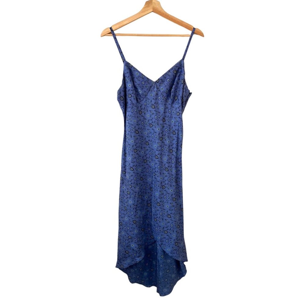 Vintage‎ Y2K Express Silk Floral Midi Slip Dress Blue Size Small Romantic Fairy